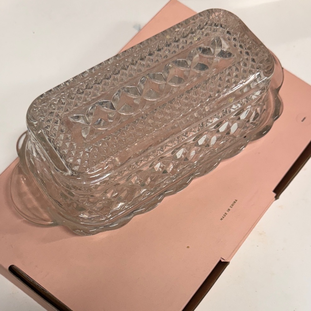 Vintage Anchor Hocking Westford clear glass butter dish.